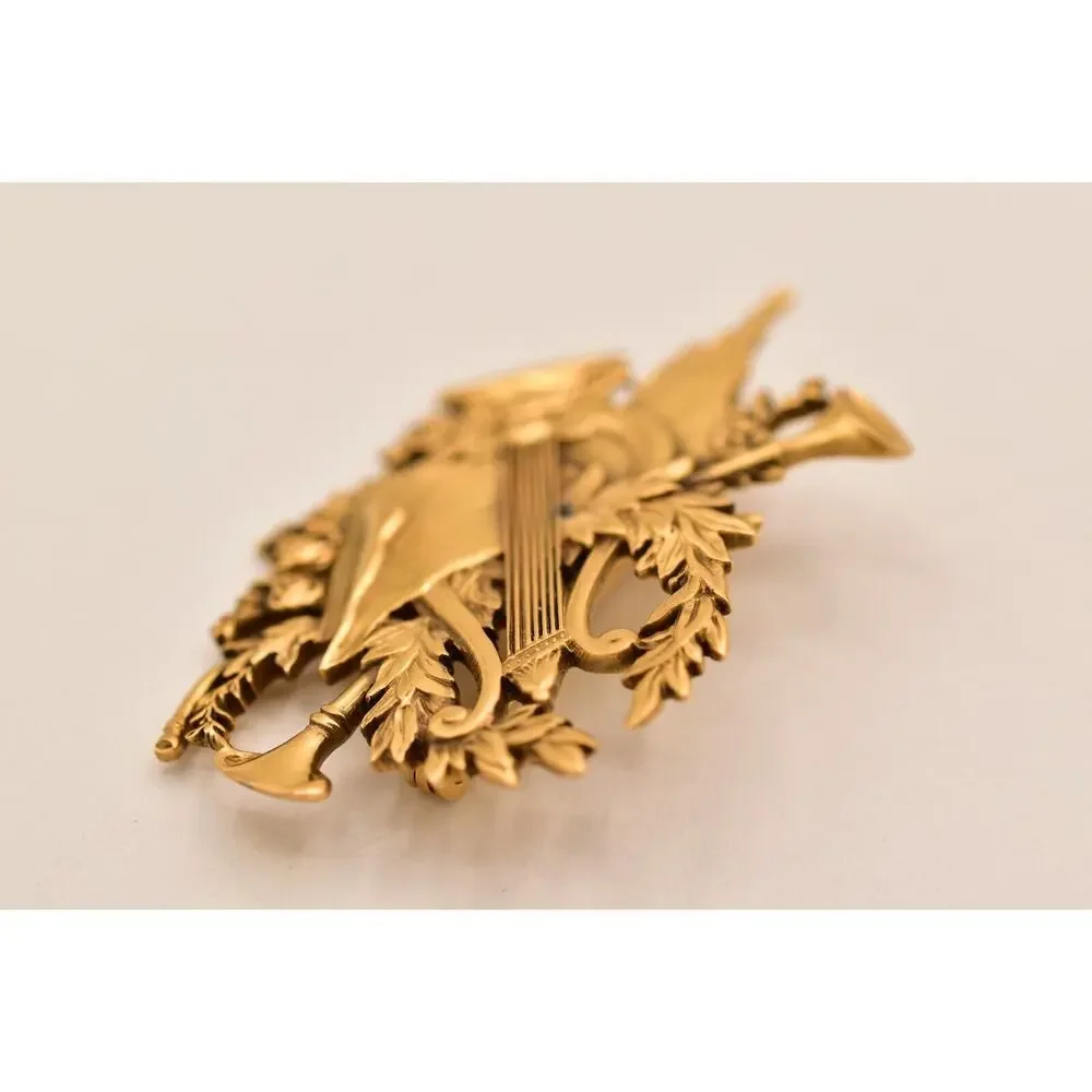 Vintage National Gallery of Art NGA Lyre Laurel Horns Forget Me Not Brooch BinBG